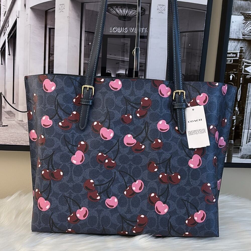 NWT Coach Mollie Tote In Signature Canvas With Cherry Print - Picture 8 of 10